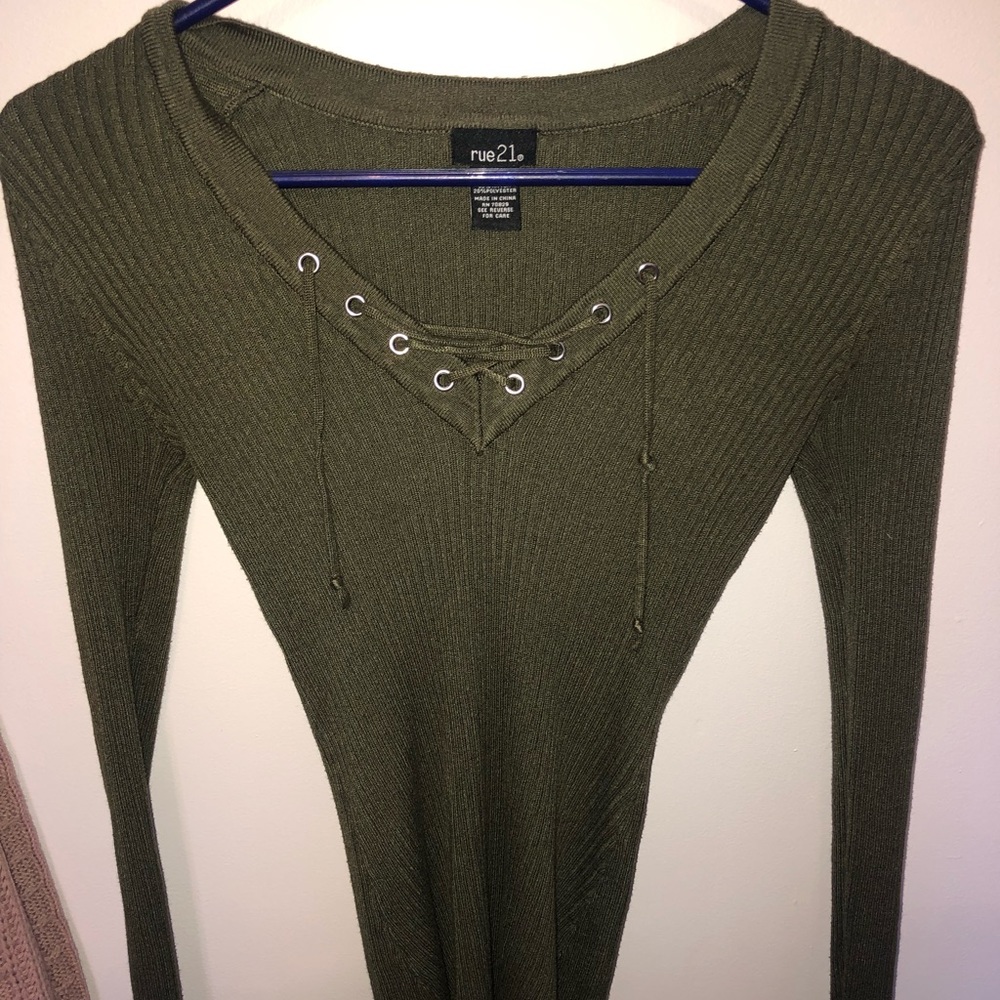 Green Lace Up Sweater